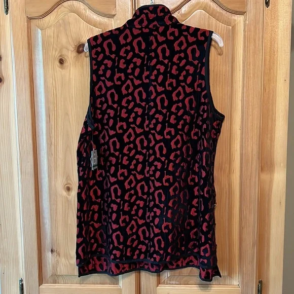 NWT John Mark Black Velvet Red Leopard Button Vest L - Picture 5 of 7